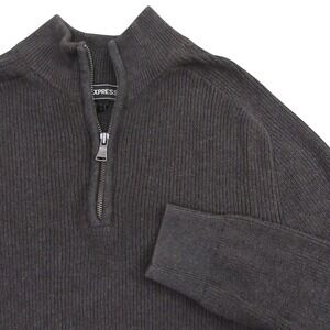 Express Mens 1/4 Zip Sweater L Black Pullover Mock Neck Ribbed Knit